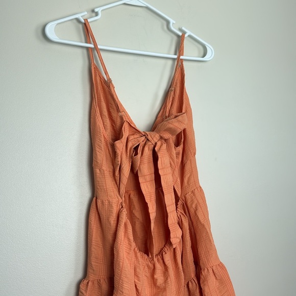 Orange Sleeveless Ruffle Tiered Open Back Bow Tie Sun Cami Dress Size M - Picture 5 of 6